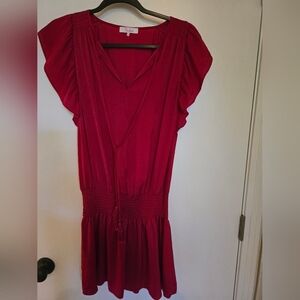 Parker Red Flutter Sleeve Midi Dress